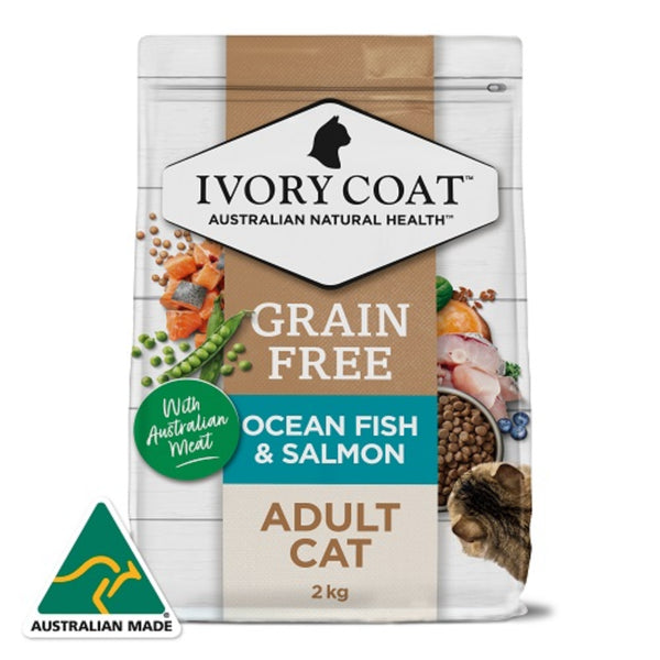Ivory Coat Grain Free Adult Dry Cat Food Ocean Fish & Salmon - 2kg | PeekAPaw Pet Supplies