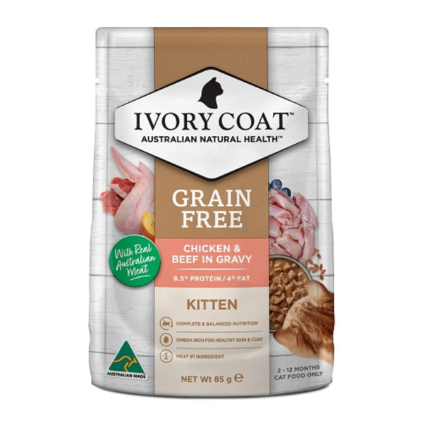 Ivory Coat Grain Free Kitten Wet Food Chicken and Beef in Gravy - 85g | PeekAPaw Pet Supplies