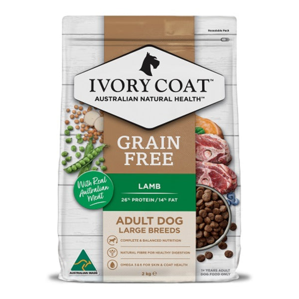 Ivory Coat Grain Free Adult Large Breed Dry Dog Food Lamb - 2kg | PeekAPaw Pet Supplies