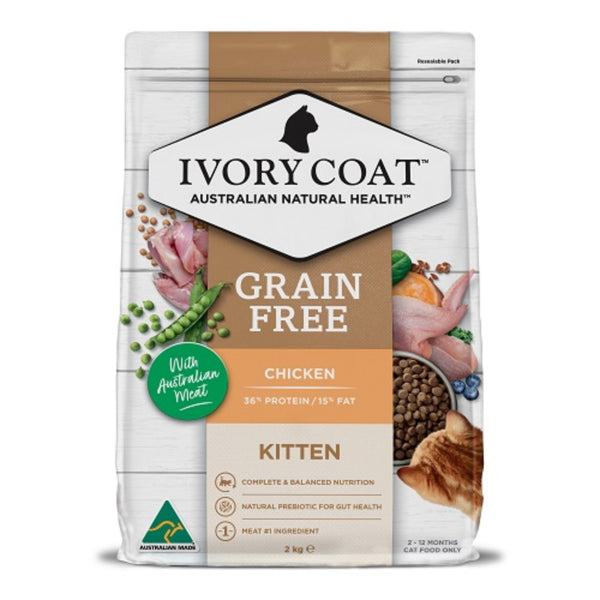 Ivory Coat Grain Free Dry Kitten Food Chicken - 2kg | PeekAPaw Pet Supplies