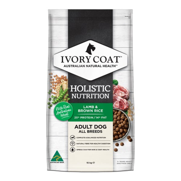 Ivory Coat Holistic Nutrition Adult All Breeds Dry Dog Food Lamb & Brown Rice - 15kg | PeekAPaw Pet Supplies