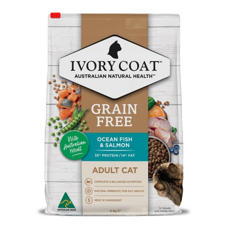 Ivory Coat Grain Free Adult Dry Cat Food Ocean Fish & Salmon - 4kg | PeekAPaw Pet Supplies