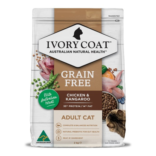 Ivory Coat Grain Free Adult Dry Cat Food Chicken & Kangaroo - 2kg | PeekAPaw Pet Supplies