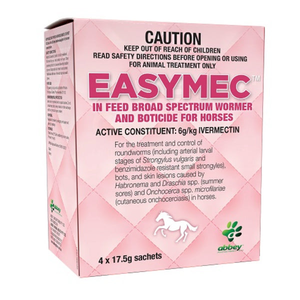Abbey Animal Health Easymec In Feed Broad Spectrum Wormer And Boticide For Horses - 17.5g x 4 | PeekAPaw Pet Supplies