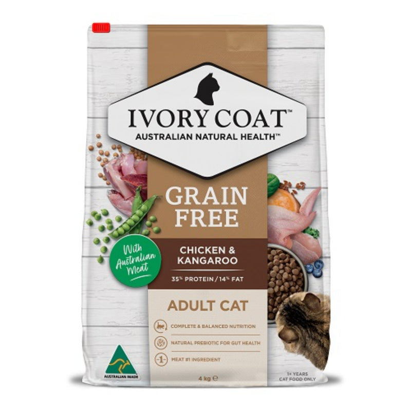 Ivory Coat Grain Free Adult Dry Cat Food Chicken & Kangaroo - 4kg | PeekAPaw Pet Supplies