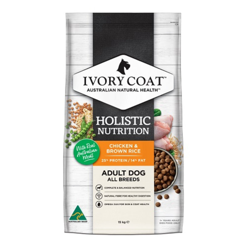 Ivory Coat Holistic Nutrition Adult All Breeds Dry Dog Food Chicken & Brown Rice - 15kg | PeekAPaw Pet Supplies