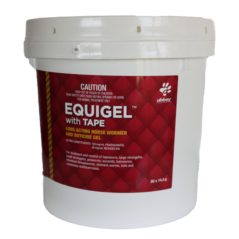 Abbey Animal Health Equigel With Tape Long Acting Horse Wormer And Boticide Gel - 14.4g x 50 | PeekAPaw Pet Supplies