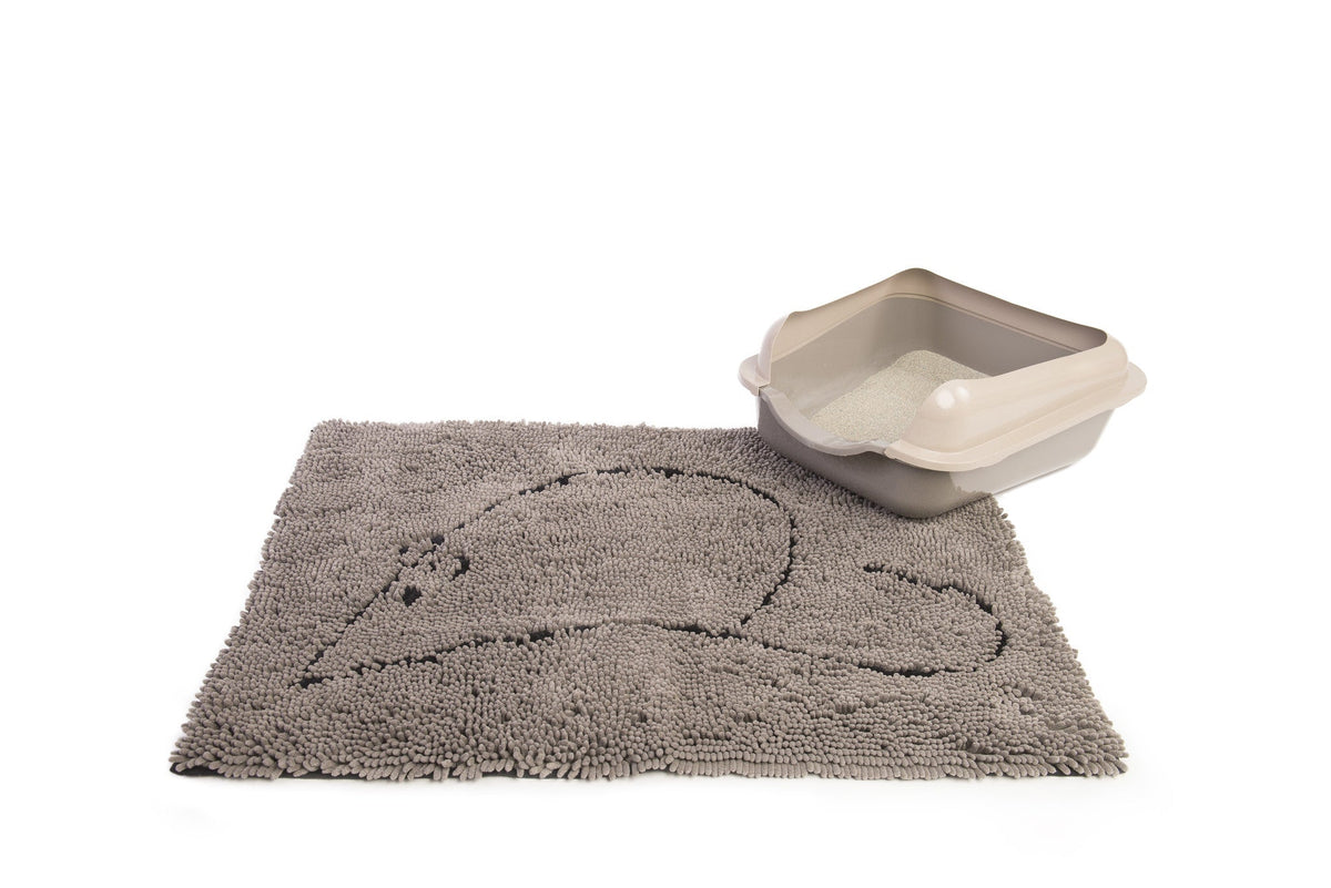 DGS Dog Gone Smart Cat Litter Mat in grey with a litter tray on top