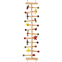Nature Island Forage N Play bird ladder in natural wood, strung with coloured beads and stars