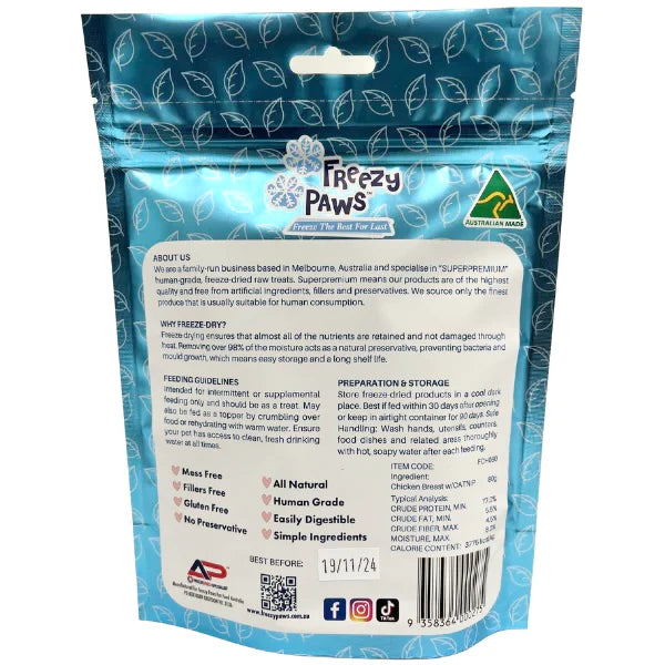 Freezy Paws Freeze Dried Chicken Breast with Catnip Pet Treats for Cats & Dogs 01