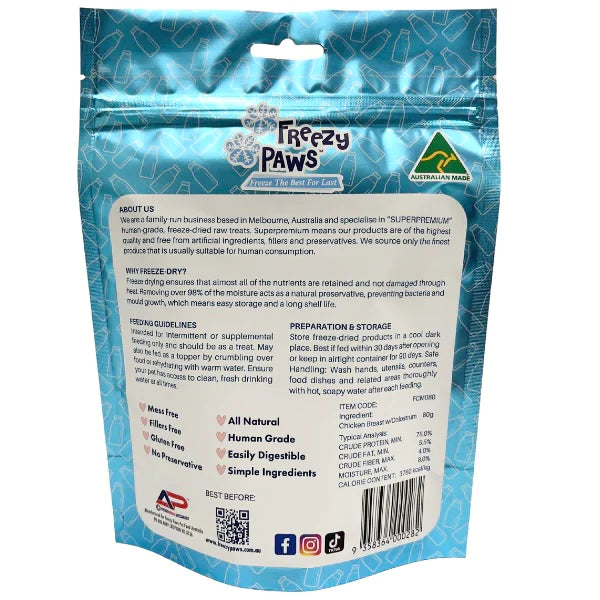 Freezy Paws Freeze Dried Chicken Breast with Colostrum Pet Treats for Cats & Dogs 01