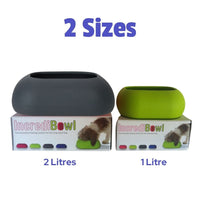 Buster IncrediBowl packaging, grey 2 Litre box and green 1 Litre box side by side