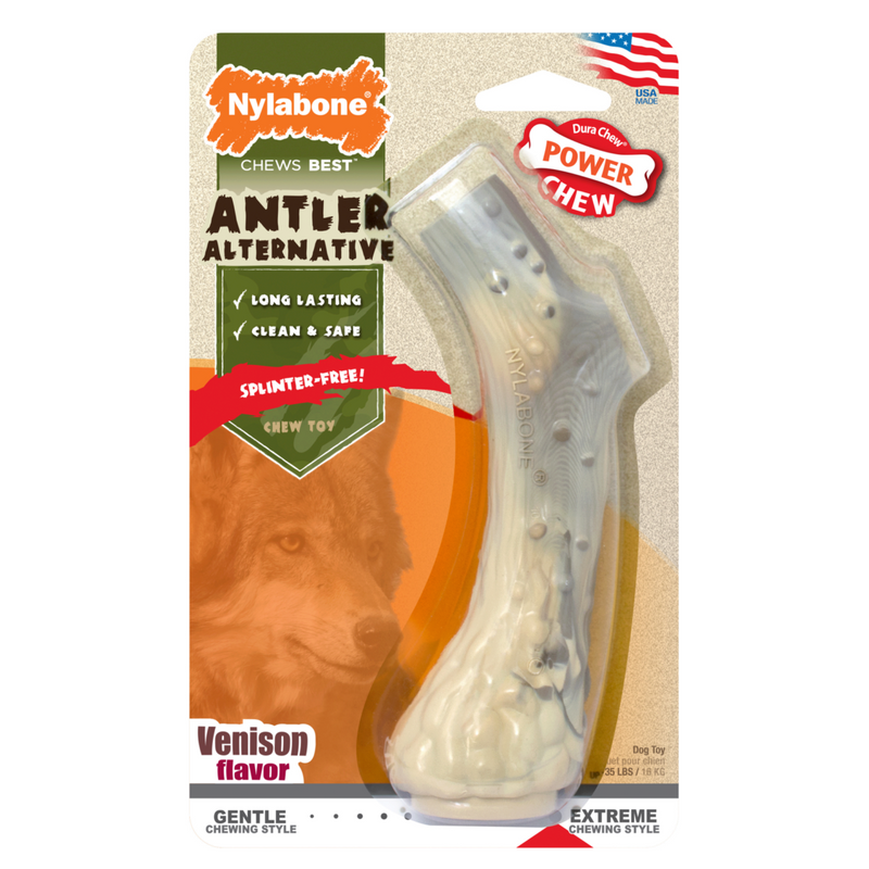 Nylabone Power Chew Durable Dog Toy Antler Alternative Venison Flavor