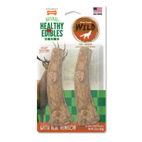 Front of the Nylabone Natural Healthy Edibles Wild venison antler chew treats pack, two treats
