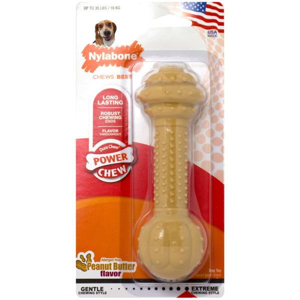 Nylabone Power Chew Durable Dog Toy Barbell Peanut Butter Flavor
