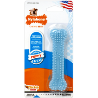 Front of the Nylabone Puppy Chew teething bone pack in chicken flavour, for dogs up to 7 kg