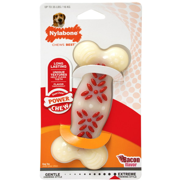 Nylabone Power Chew Durable Dog Toy Ridges Bacon Flavor