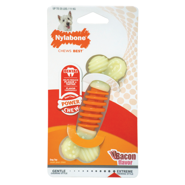 Nylabone Power Chew Durable Dog Toy Pro Action Bone Bacon Flavor