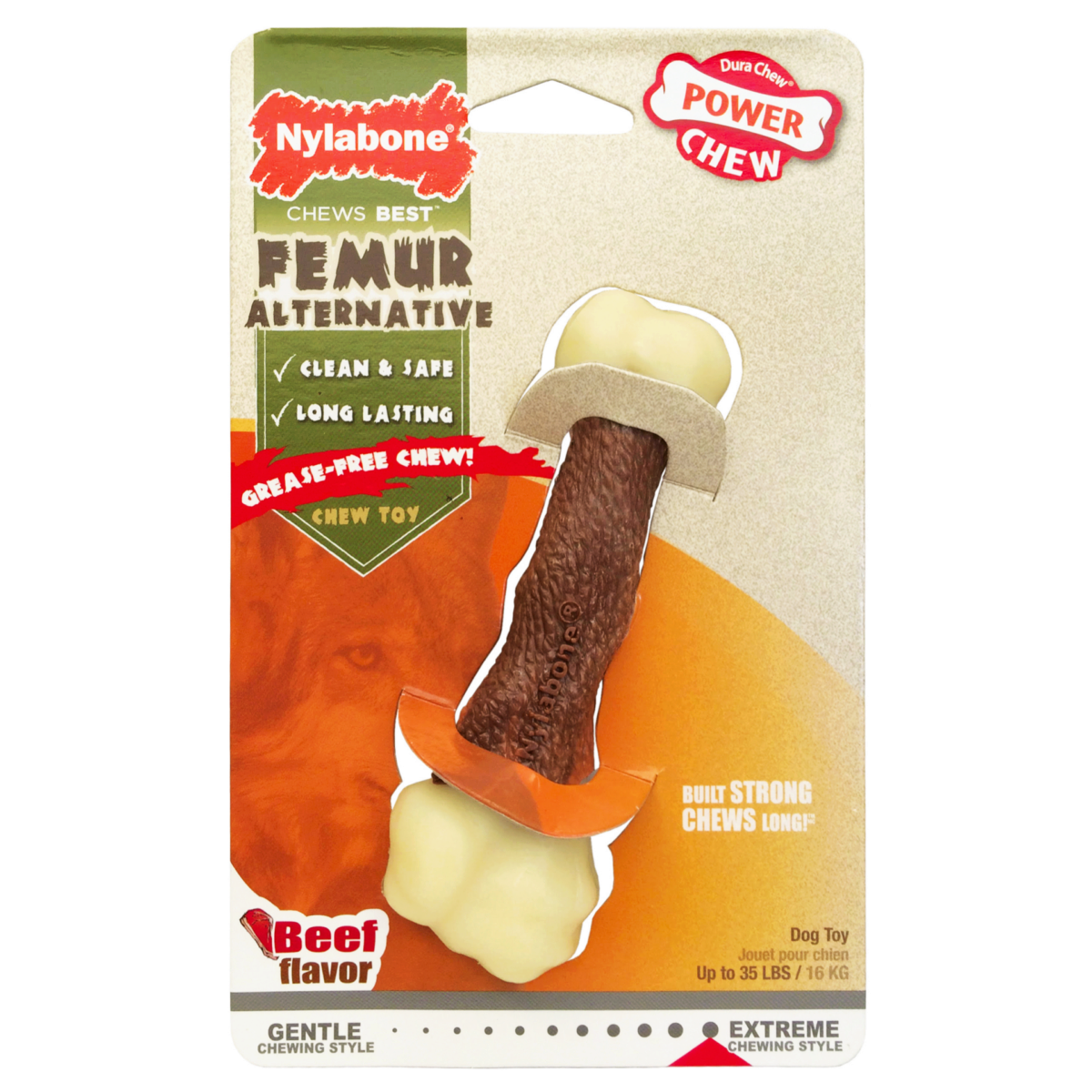 Nylabone Power Chew Durable Dog Toy Femur Alternative Beef Flavor