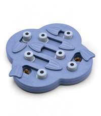 Nina Ottosson Puppy Hide N Slide puzzle, pale blue cloud-shaped board with white sliding pegs