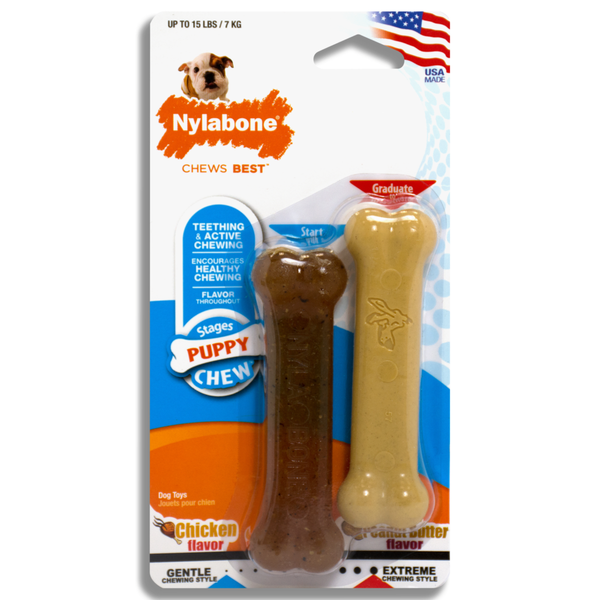 Nylabone Teething Puppy Chew Toy Twin Pack Chicken & Peanut Butter Flavor