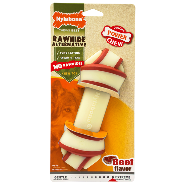 Nylabone Power Chew Durable Dog Toy Rawhide Knot Alternative Beef Flavor