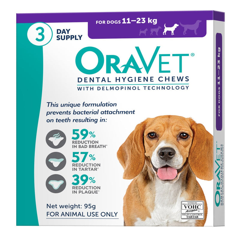 OraVet Dental Hygiene Chews for Medium Dogs 11 - 23kg 3 Chews