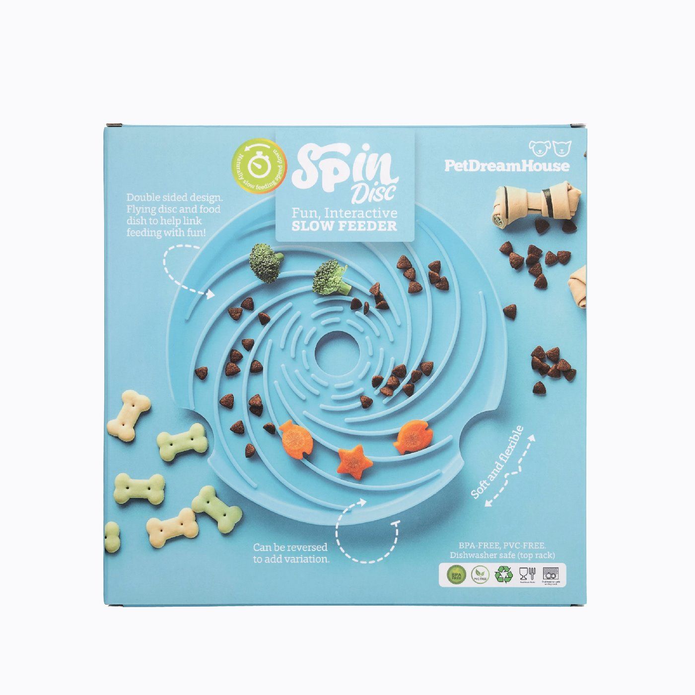 Pet DreamHouse SPIN Interactive 2-in-1 Slow Feeder Lick Pad & Frisbee for Dogs