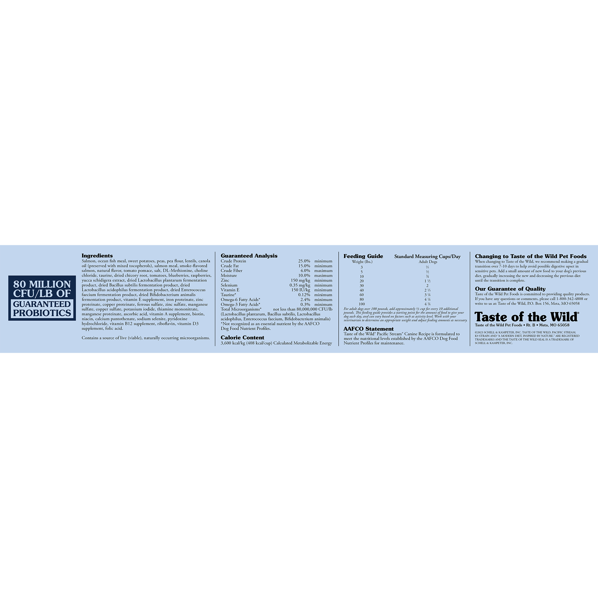 Taste of the Wild Pacific Stream Guaranteed Analysis, Ingredients, Feeding Guide