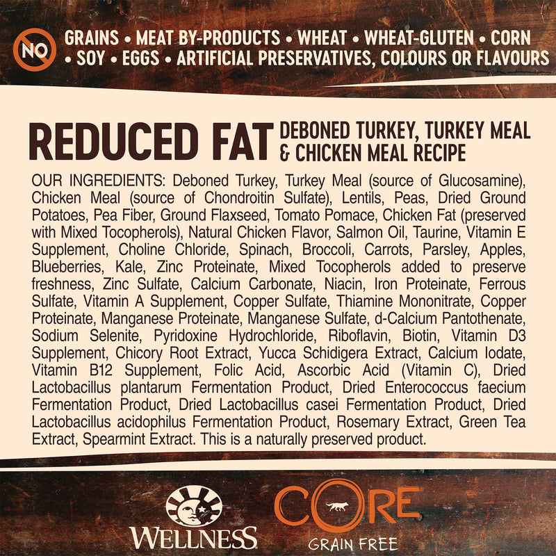 Wellness Core Dry Dog Food Grain Free Reduced Fat: Chicken & Turkey