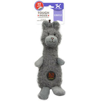Charming Pet Scruffles grey plush bunny dog toy with a K9 Tough Guard patch, on its retail card