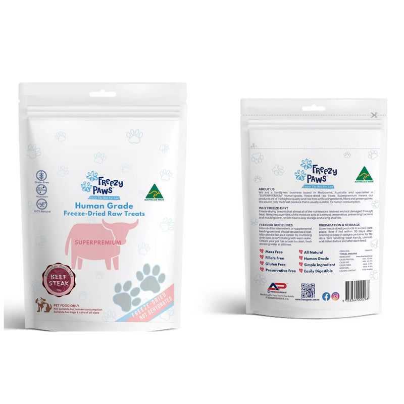 Freezy Paws Freeze Dried Beef Steak Pet Treats for Cats & Dogs 01