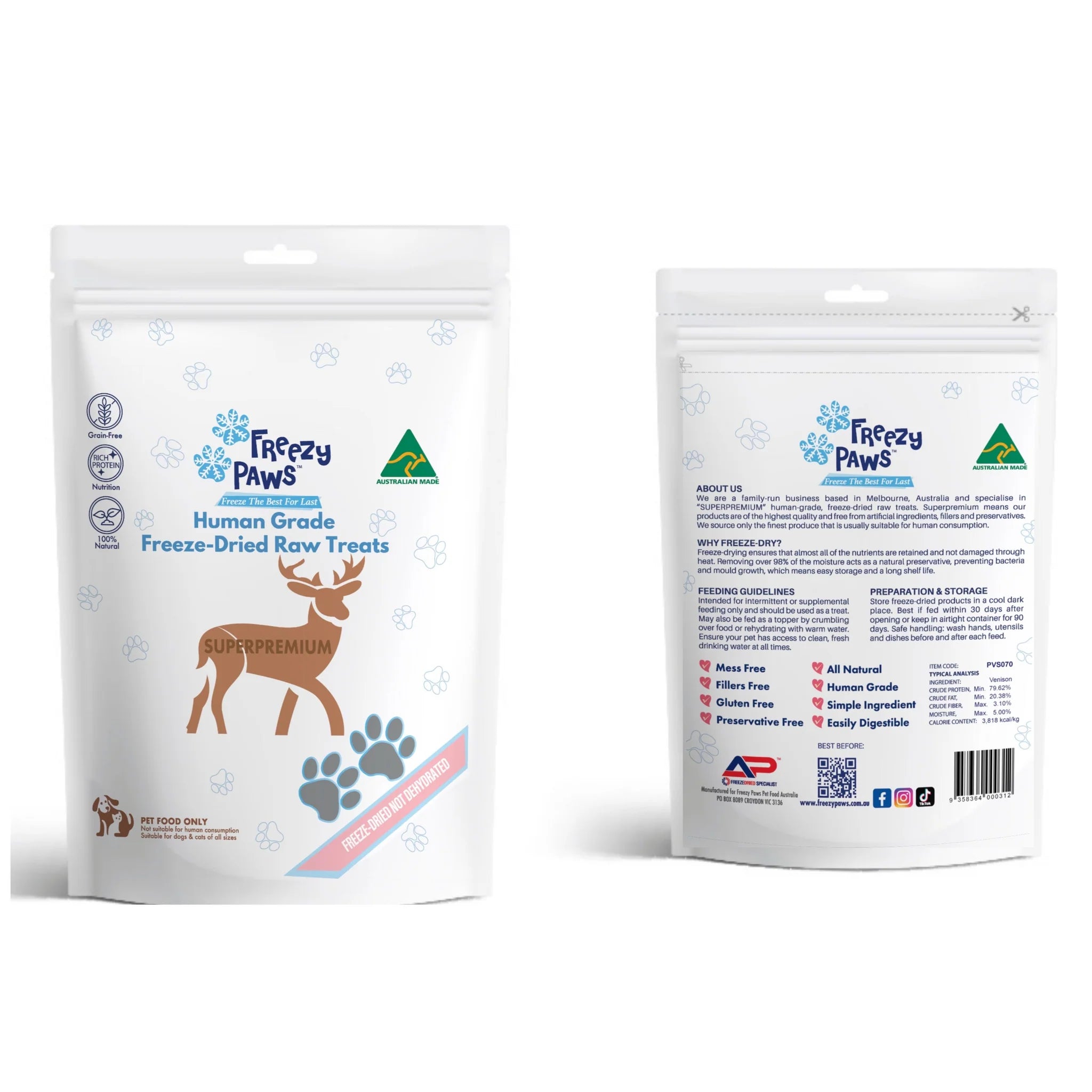 Freezy Paws Freeze Dried Venison Steak Pet Treats for Cats & Dogs 01