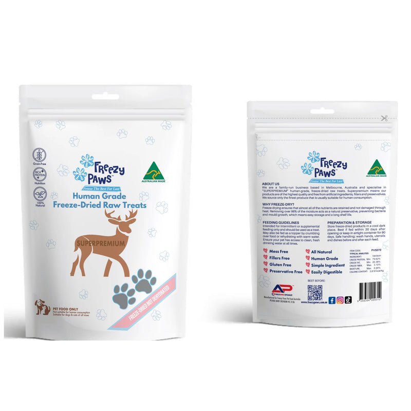 Freezy Paws Freeze Dried Venison Steak Pet Treats for Cats & Dogs 01