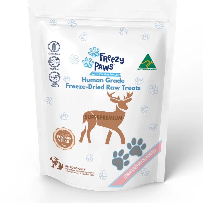 Freezy Paws Freeze Dried Venison Steak Pet Treats for Cats & Dogs 70g