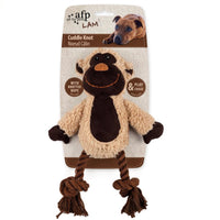 All for Paws AFP LAM Cuddle Knot monkey plush dog toy with knotted rope legs, on its card