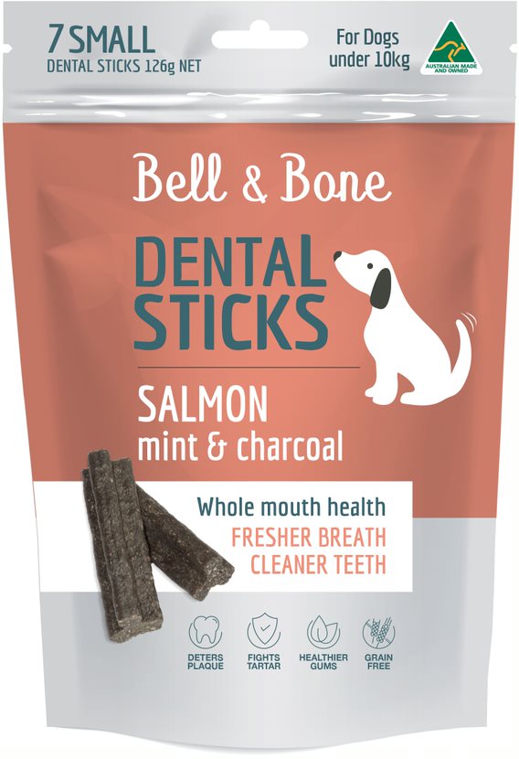 Bell & Bone Dental Sticks Treats for Small Dogs - Salmon, Mint & Charcoal Flavor by PeekAPaw