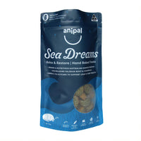 Anipal Sea Dreams Hand Baked Treats for dogs, 130g navy pouch with biscuits visible through the window