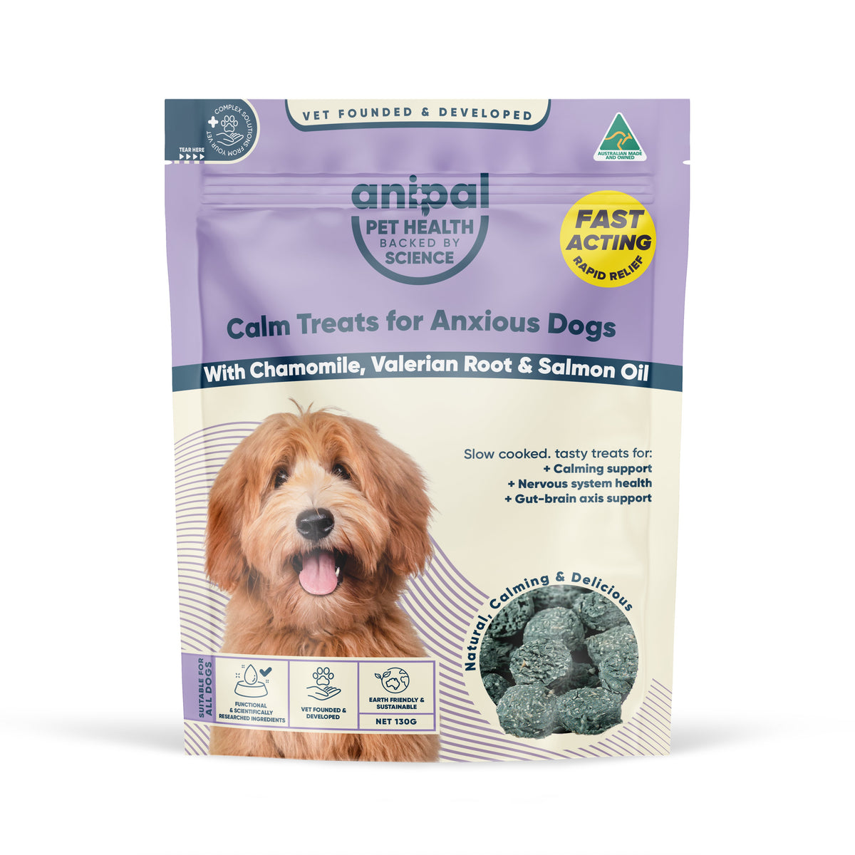 Anipal Calm Treats for Anxious Dogs 130g (formerly Sea Dreams) – front of pouch