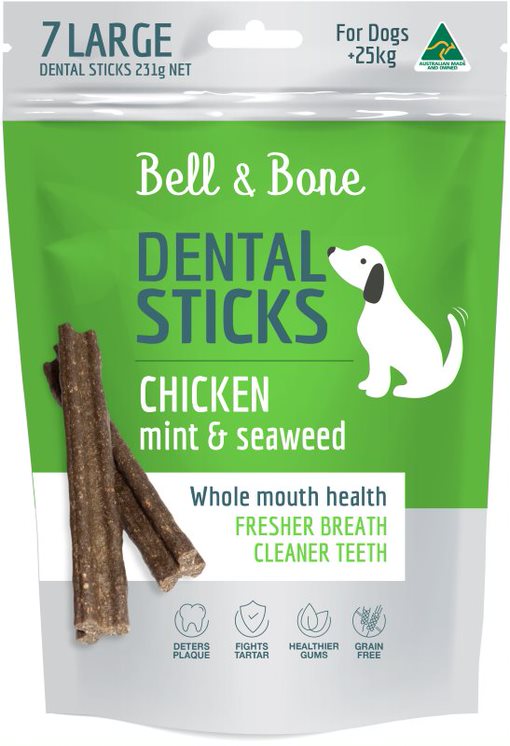 Bell & Bone Dental Sticks Treats for Large Dogs - Chicken, Mint & Seawed Flavor by PeekAPaw