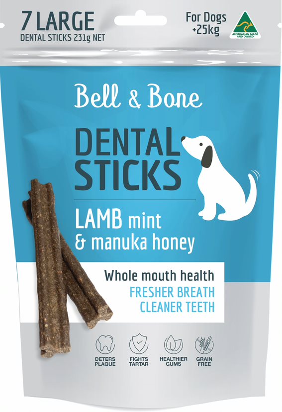 Bell & Bone Dental Sticks Treats for Large Dogs - Lamb, Mint & Manuka Honey Flavor by PeekAPaw