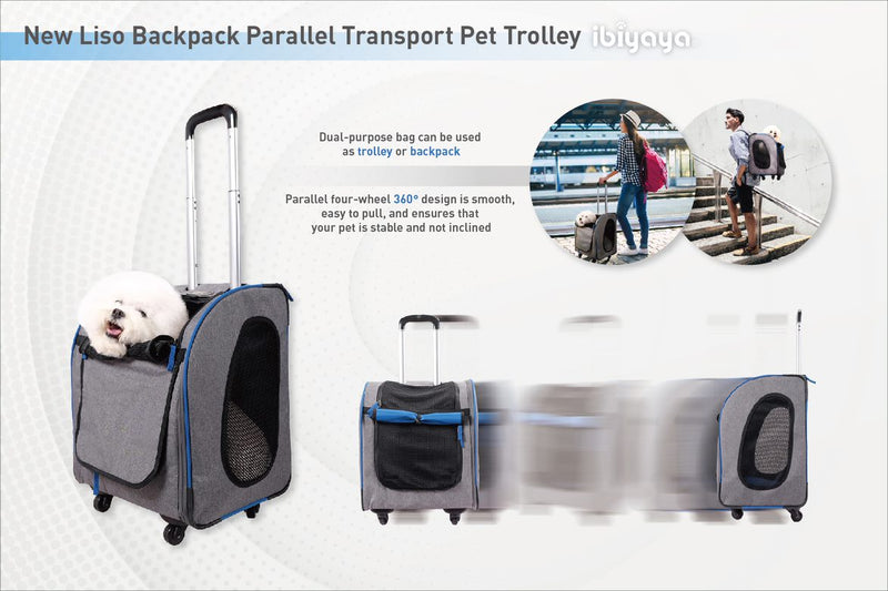 Ibiyaya Wheeled Backpack Parallel Transport Pet Trolley 20