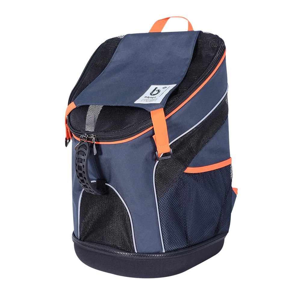 Ibiyaya Ultralight Pro backpack pet carrier in navy with orange trim, front view