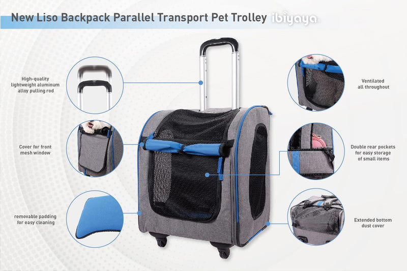 Ibiyaya Wheeled Backpack Parallel Transport Pet Trolley 19