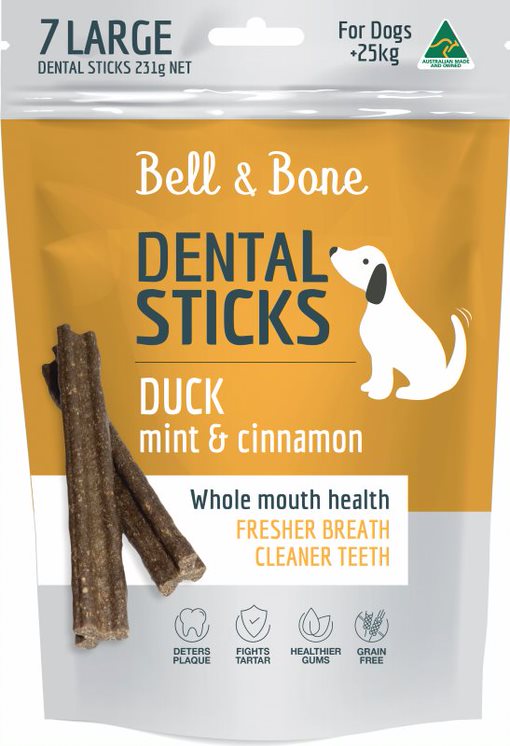 Bell & Bone Dental Sticks Treats for Large Dogs - Duck, Mint & Cinnamon Flavor by PeekAPaw