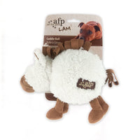 All for Paws AFP LAM Cuddle Ball white fleece horse plush dog toy with suede hooves, on its card