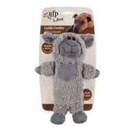 All for Paws AFP LAM Cuddle Crackler grey sheep plush dog toy on its printed header card