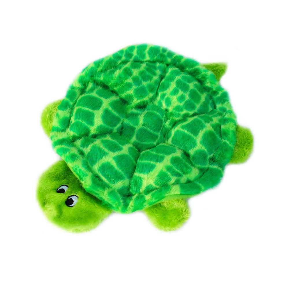 Zippy Paws Squeakie Crawler plush dog toy: SlowPoke the turtle, on a white background