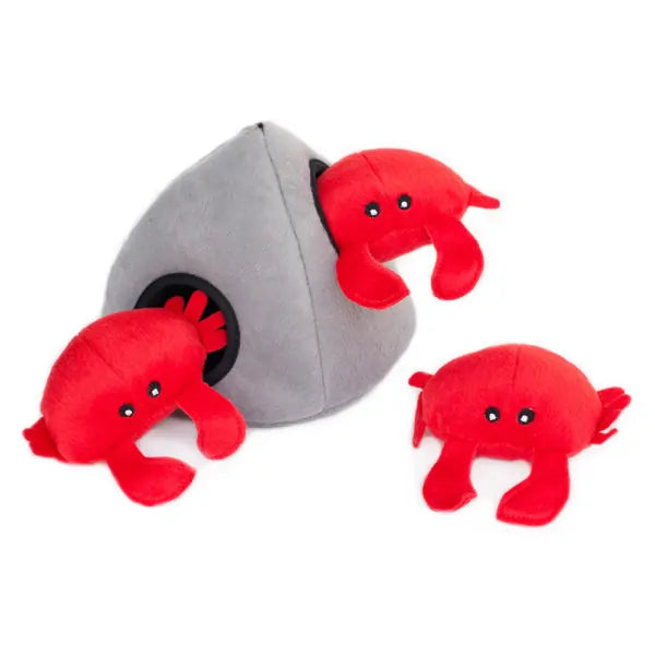 Zippy Paws Dog Toys Plush Burrow - Rock with 3 Crabs 01