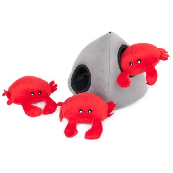Zippy Paws Dog Toys Plush Burrow - Rock with 3 Crabs 02